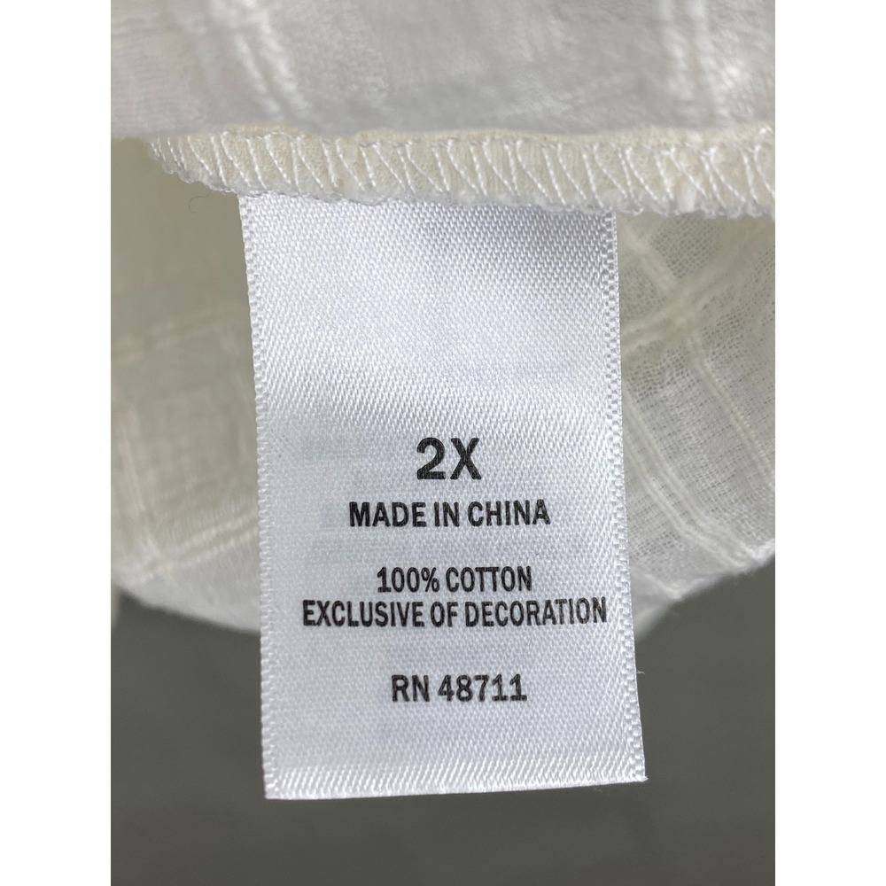 NWT Falls Creek Womens Blouse Top 2X Cream Cotton Gauze Embroidered Boho Cottage - Picture 8 of 13